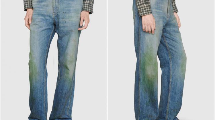 «Gucci» piedāvā iegādāties ar zāli notraipītas džinsa bikses par 650 eiro