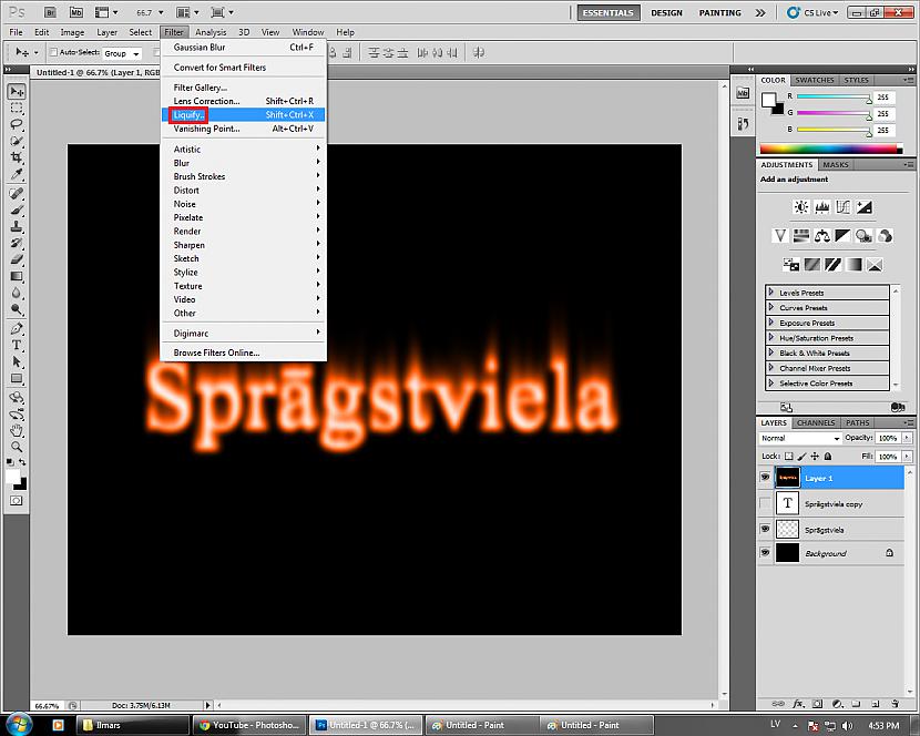 Spiežam FilterLiquify Autors: Fosilija Photoshop - kā uztaisīt ugunīgu tekstu