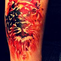 Mans watercolor king leo tattoo