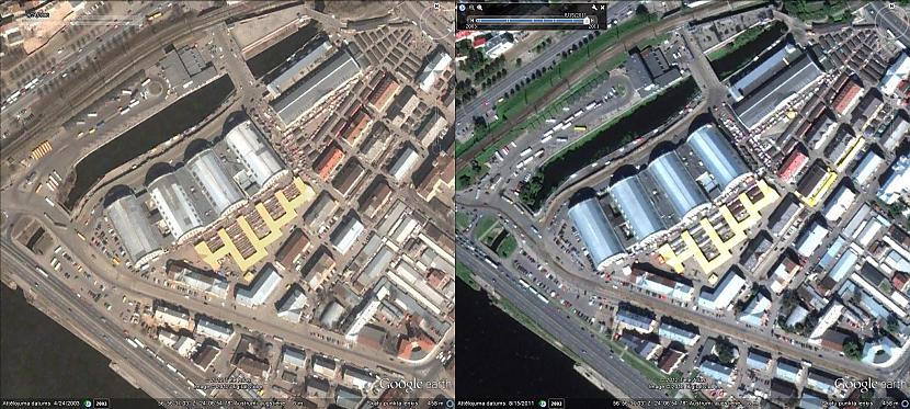Centrāltirgus un Rīgas... Autors: SinagogenBombardiren Rīga pirms 12 gadiem un tagad, satelīta fotouzņēmumos