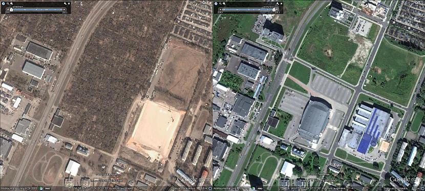 Arēna Rīga un Olimpiskais... Autors: SinagogenBombardiren Rīga pirms 12 gadiem un tagad, satelīta fotouzņēmumos