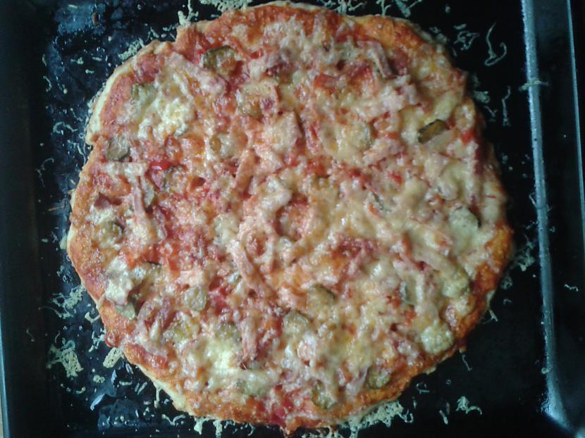 Sanāca ļoti garscaronīga pica... Autors: fashiionable Pica ar kūpinātu šķinki un desu.