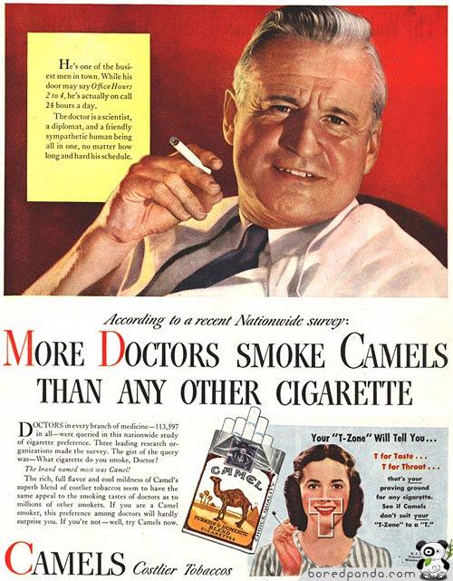 Ārsti smēķē Camels vairāk kā... Autors: Fosilija Reklāmas, kas mūsdienās būtu aizliegtas