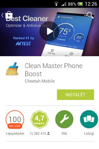 Lietotni ir iespējams... Autors: Fosilija Clean Master - Padari Savu Android ierīci ātrāku!