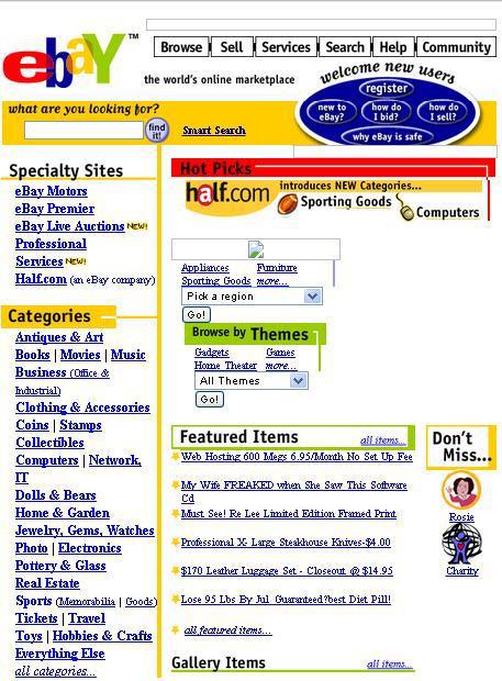 wwwebaycom 2001gadā Autors: Sulīgais Mandarīns Mājas lapu izskati kādreiz un tagad