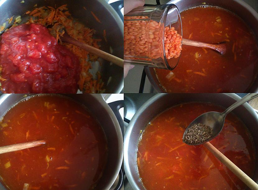 Tālāk pievieno tomātus buljonu... Autors: Smaug Dārzeņu zupa ar lēcām un turku zirņiem