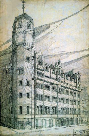Glasgow Herald Building skice Autors: fcomplex z Jūgendstils. Čārlzs Renjē Makintošs.