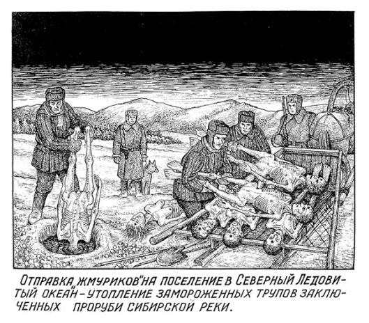 Ieslodzīto līķus iemeta... Autors: sancisj Šausminoši zīmējumi no Gulagas nometnēm.