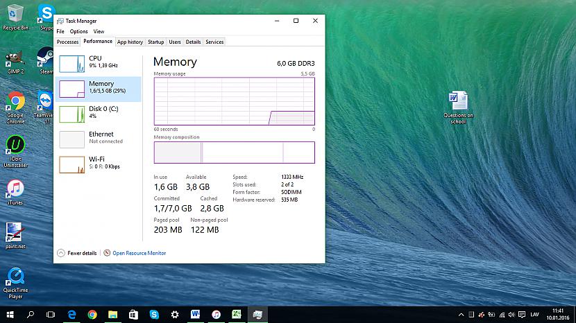 Operatīvās atmiņas lietojums Autors: Fosilija Lietas, kas man patīk Windows 10