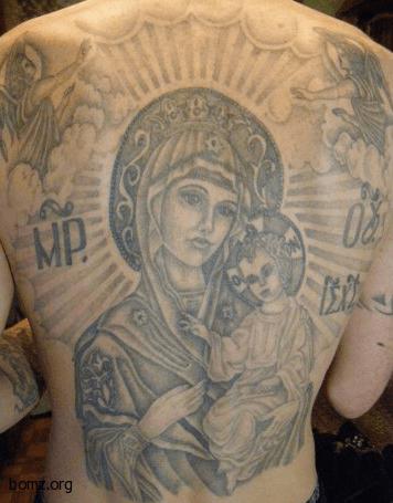 Dievmātes tetovējuma... Autors: Cars Putins Krievijas cietumu tetovējumi. To nozīme.