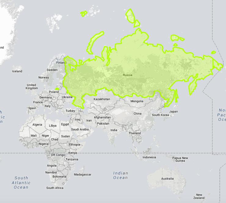 Krievija Lielākā valsts... Autors: starmen Patiesie kontinentu izmēri. Viss, ko tev skolā mācīja, nav patiesība!