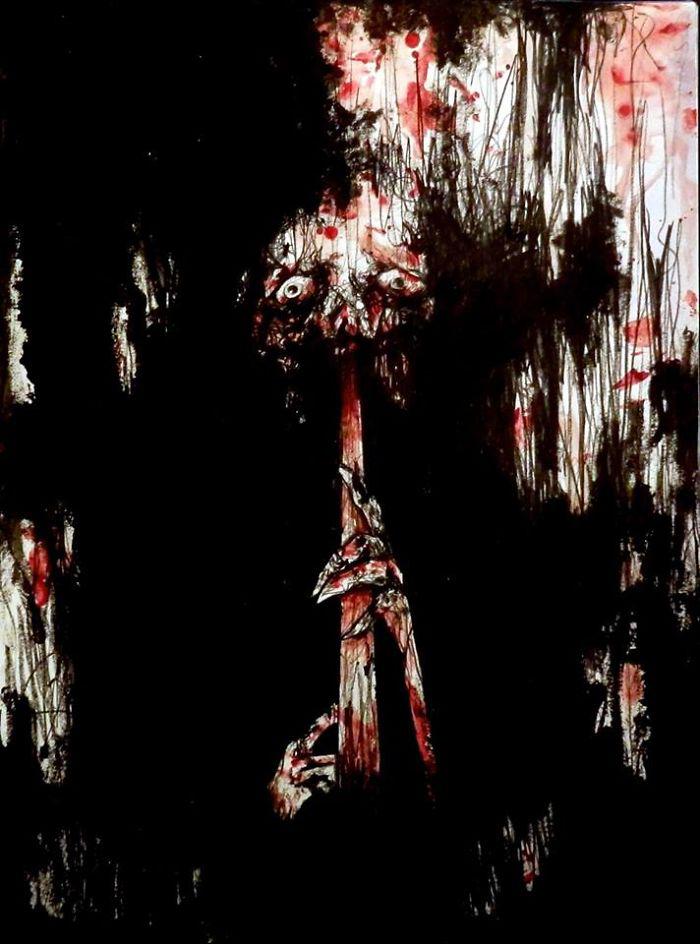  Autors: matilde Mākslinieks attēlo briesmoņus no saviem murgiem, izmantojot pats SAVAS asinis!