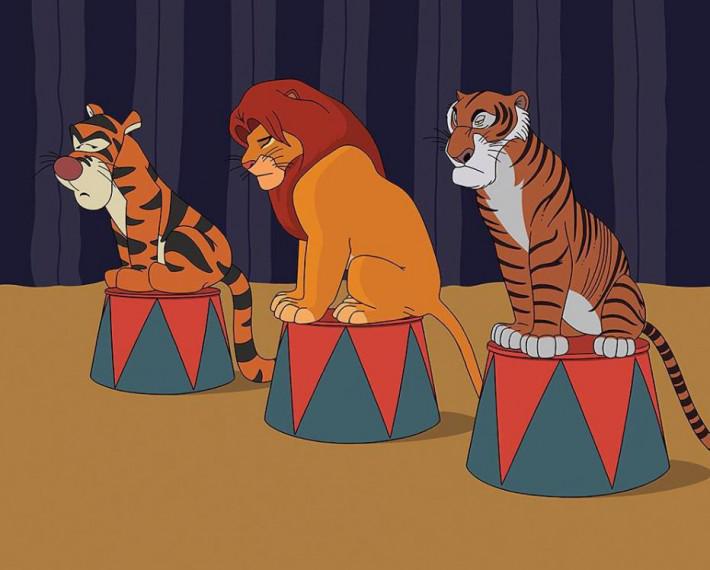 Par cirku Autors: Volāns 11 ilustrācijās par Disney multfilmu varoņiem mūsdienās