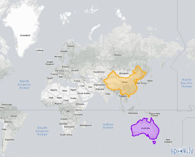 Austrālija un Ķīna quotsavās... Autors: Flix Maldinošā ģeogrāfiskā karte.