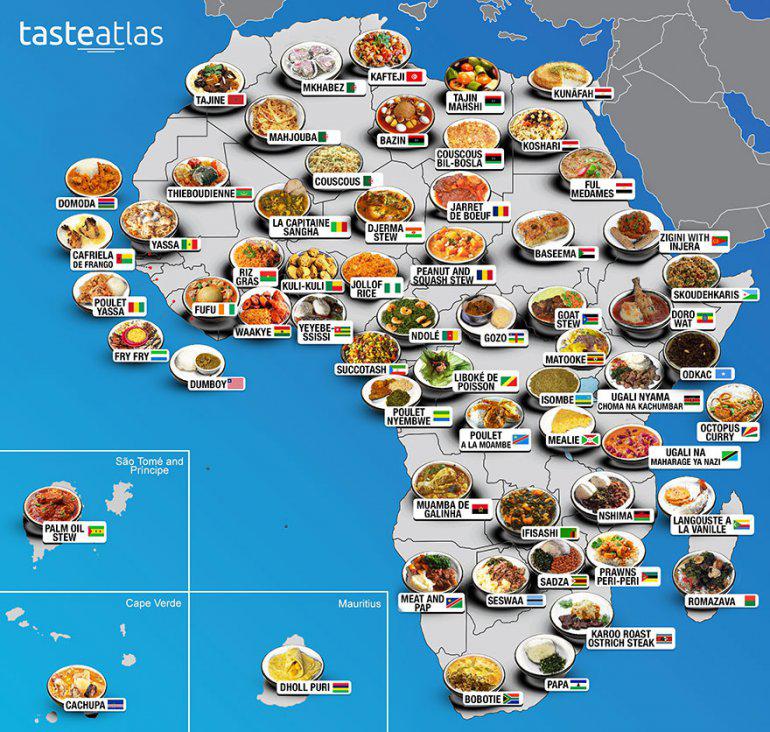 Āfrikas tipiskāko ēdienu... Autors: Moltres Dažādu valstu populārākie ēdieni apvienoti ģeogrāfijas kartēs