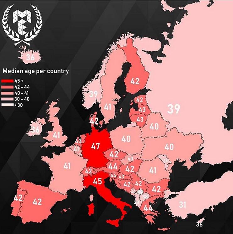 Vidējais vecums Eiropas... Autors: The Diāna Pārsteidzošas Eiropas kartes, kuras Tev noteikti jāredz!