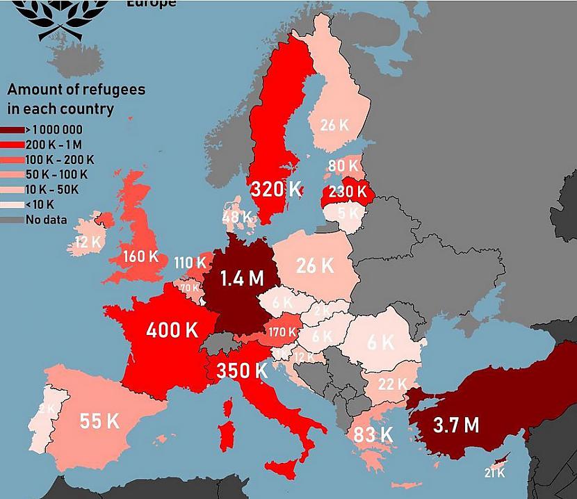 Bēgļu skaits pa valstīm Kamēr... Autors: The Diāna Pārsteidzošas Eiropas kartes, kuras Tev noteikti jāredz!