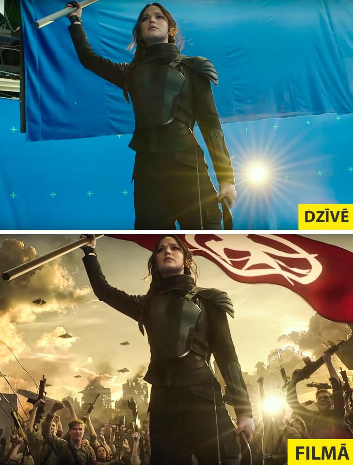 The Hunger Games Autors: matilde Slavenu filmu aizkadru foto «pirms» un «pēc» apstrādes ar specefektiem
