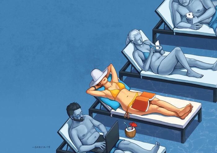 Pat atvaļinājuma laikā nevar... Autors: Fosilija 19 skarbas ilustrācijas, kas parāda, kas mūsu sabiedrībai ir nepareizi