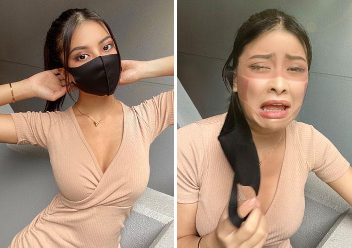 Maskas lietoscaronana karstā... Autors: Zibenzellis69 Taizemes modele izveidoja smieklīgu fotoattēlu sēriju Instagram vs Reality