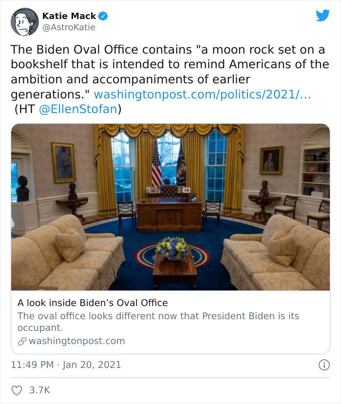 Mēness akmeņu kolekcija uz... Autors: Lestets Kā atšķiras Donalda Trampa un Džo Baidena Ovālais kabinets?