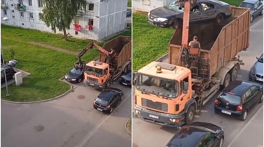 VIDEO ⟩ Par interneta hitu kļūst video, kurā redzama auto aizvākšana Daugavpilī