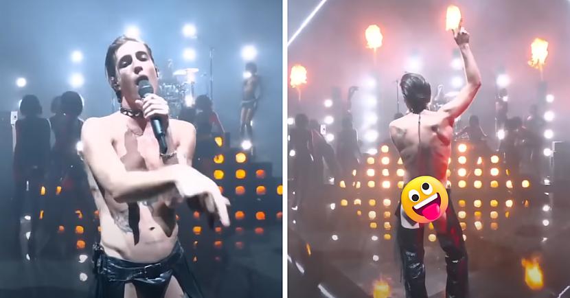 Fanu sajūsmas kliedzienus... Autors: matilde VIDEO ⟩ "Måneskin" solists nekautrējas atrādīt savu pēcpusi uz MTV skatuves
