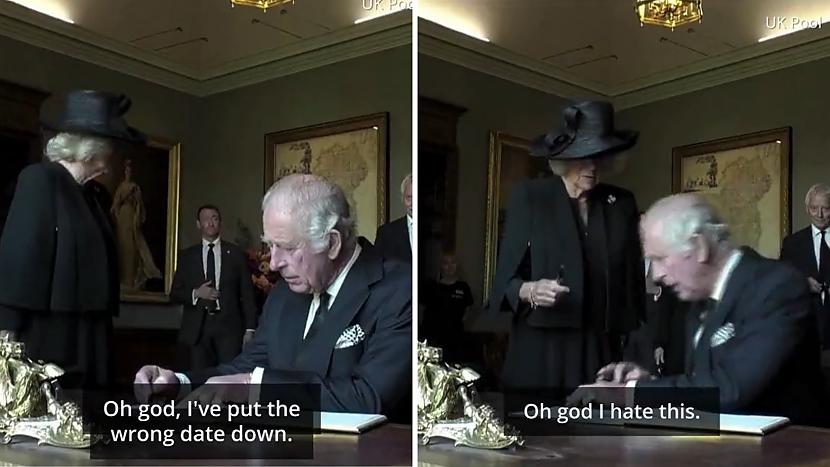 Sociālajos tīklos publiskots... Autors: matilde VIDEO ⟩ Karali Čārlzu III vajā nedienas ar pildspalvām