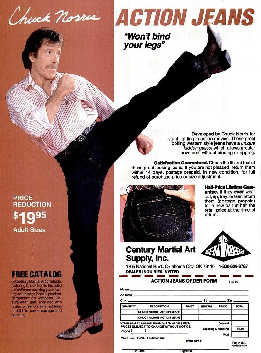 Čaks Noriss reklamē džinsus... Autors: Zibenzellis69 Doširaks no Švarcenegera un bikses no Čaka Norisa: ko senāk reklamēja slavenības